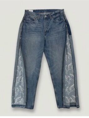 Custom Reworked Side-Zip Flare Jeans - Floral Print Gusset